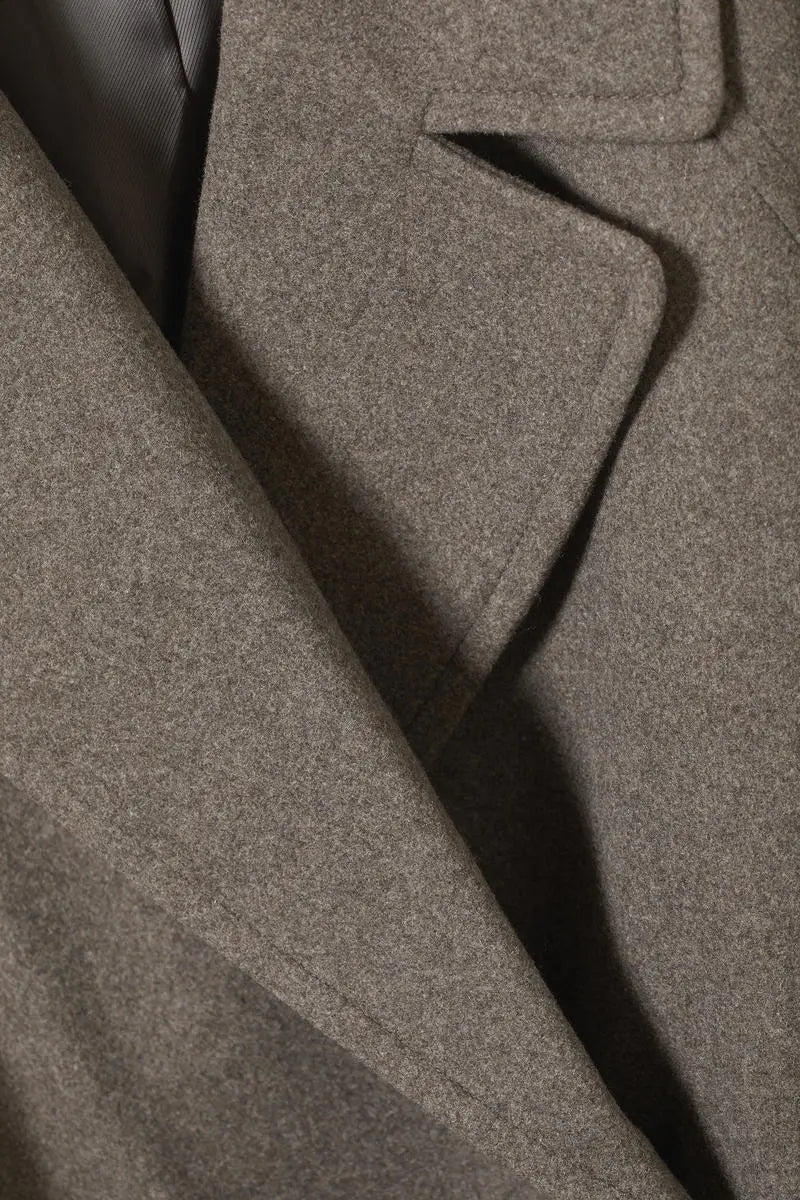 Spacious Wool Overcoat with Double-Breasted Style and Lapel Collar
