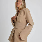 Tailored Belted Blazer with Wide Lapels and Sleek Silhouette