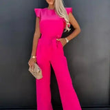 Chic Belted Jumpsuit with Ruffle Sleeves
