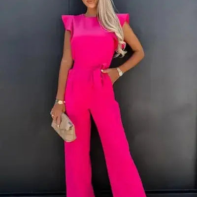 Chic Belted Jumpsuit with Ruffle Sleeves