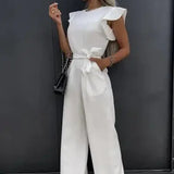 Chic Belted Jumpsuit with Ruffle Sleeves