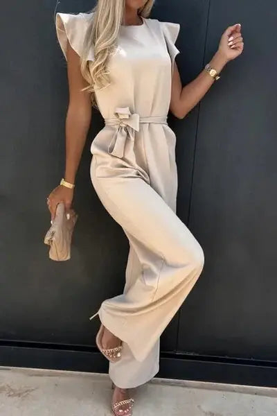 Stylish Jumpsuit with Belt and Ruffled Sleeves