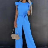 Chic Belted Jumpsuit with Ruffle Sleeves