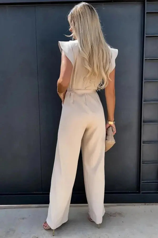 Stylish Jumpsuit with Belt and Ruffled Sleeves
