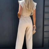 Chic Belted Jumpsuit with Ruffle Sleeves