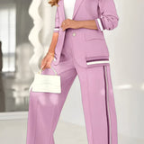 Sporty Tailored Co-Ord Set with Blazer and Wide-Leg Trousers