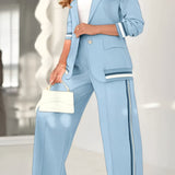 Sporty Tailored Co-Ord Set with Blazer and Wide-Leg Trousers