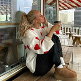 Red Heart Pattern Oversized Sweater