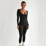 Ribbed Long Sleeve Jumpsuit with Scoop Neck