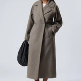 Oversized Double-Breasted Wool Overcoat with Lapel Collar