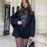 Classic Wool Short Coat with Wide Collar and Button Front