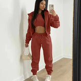Three-Piece Loungewear Set with Cropped Hoodie, Bralette and Joggers