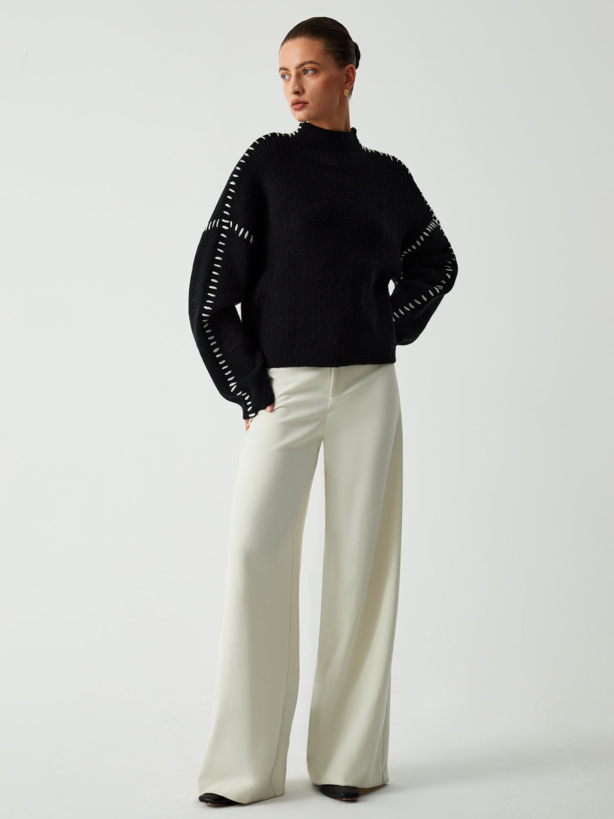Modern Contrast-Stitch Knit Jumper – Relaxed Oversized Sweater