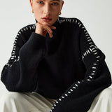 Modern Contrast-Stitch Knit Jumper – Relaxed Oversized Sweater