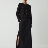 Chic Gold-Button Cropped Jacket with Pocket Detail