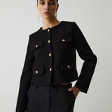 Chic Gold-Button Cropped Jacket with Pocket Detail