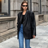 Street-Chic Oversized Faux Leather Blazer with Sharp Tailoring
