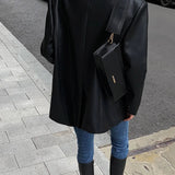 Street-Chic Oversized Faux Leather Blazer with Sharp Tailoring