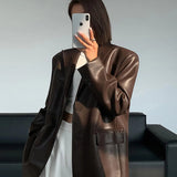 Street-Chic Oversized Faux Leather Blazer with Sharp Tailoring