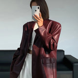 Street-Chic Oversized Faux Leather Blazer with Sharp Tailoring