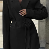 Elegant Double-Breasted Blazer Dress with Floral Belt Detail