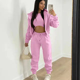 Three-Piece Loungewear Set with Cropped Hoodie, Bralette and Joggers