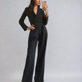 Chic V-Neck Wide-Leg Jumpsuit with Long Sleeves