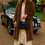 Structured Top Handle Leather Handbag with Gold Lock