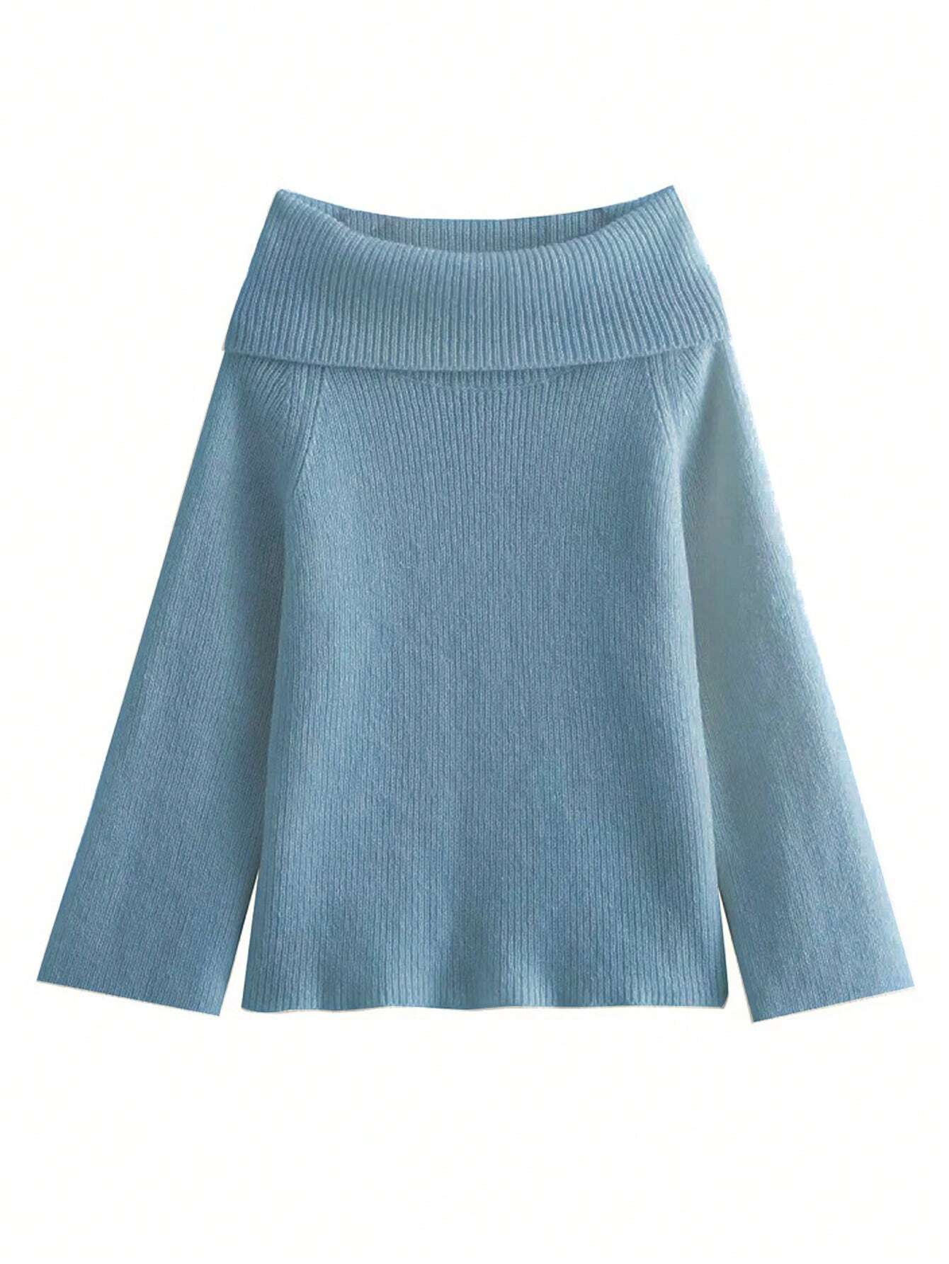 Off-Shoulder Ribbed Knit Top for Women – Elegant Fold-Over Neckline