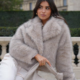 Classic Faux Fur Coat with Wide Lapel Collar