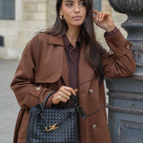 Long Faux Suede Trench Coat with Belt