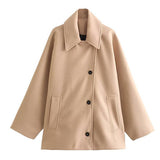 Timeless Wool Short Coat with Broad Collar and Button Closure
