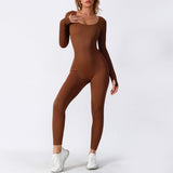 Scoop Neck Long Sleeve Ribbed Jumpsuit