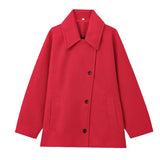 Timeless Wool Short Coat with Broad Collar and Button Closure