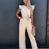 Chic Belted Jumpsuit with Ruffle Sleeves