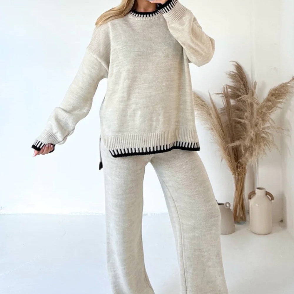 Contrast Trim Knit Two-Piece Lounge Set