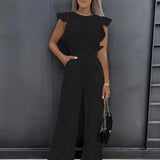Elegant Ruffle Sleeve Belted Jumpsuit