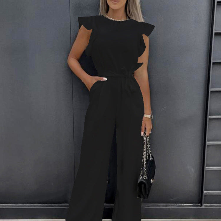 Elegant Ruffle Sleeve Belted Jumpsuit