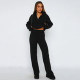 Elegant Ribbed Lounge Set with Half-Zip Top and Flared Trousers