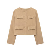 Chic Textured Cropped Button-Up Jacket