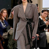 Tailored Belted Blazer Jacket with Lapel Collar