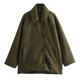 Timeless Wool Short Coat with Broad Collar and Button Closure