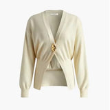 Chic Deep V-Neck Knit Cardigan with Decorative Button