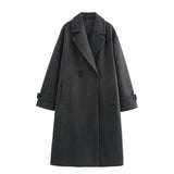 Roomy Wool Overcoat with Double-Breasted Design and Lapel Collar