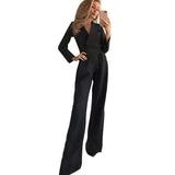 Chic V-Neck Wide-Leg Jumpsuit with Long Sleeves