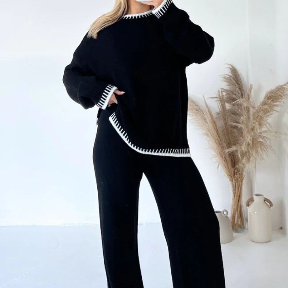 Contrast Trim Knit Two-Piece Lounge Set