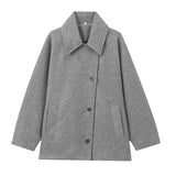 Timeless Wool Short Coat with Broad Collar and Button Closure