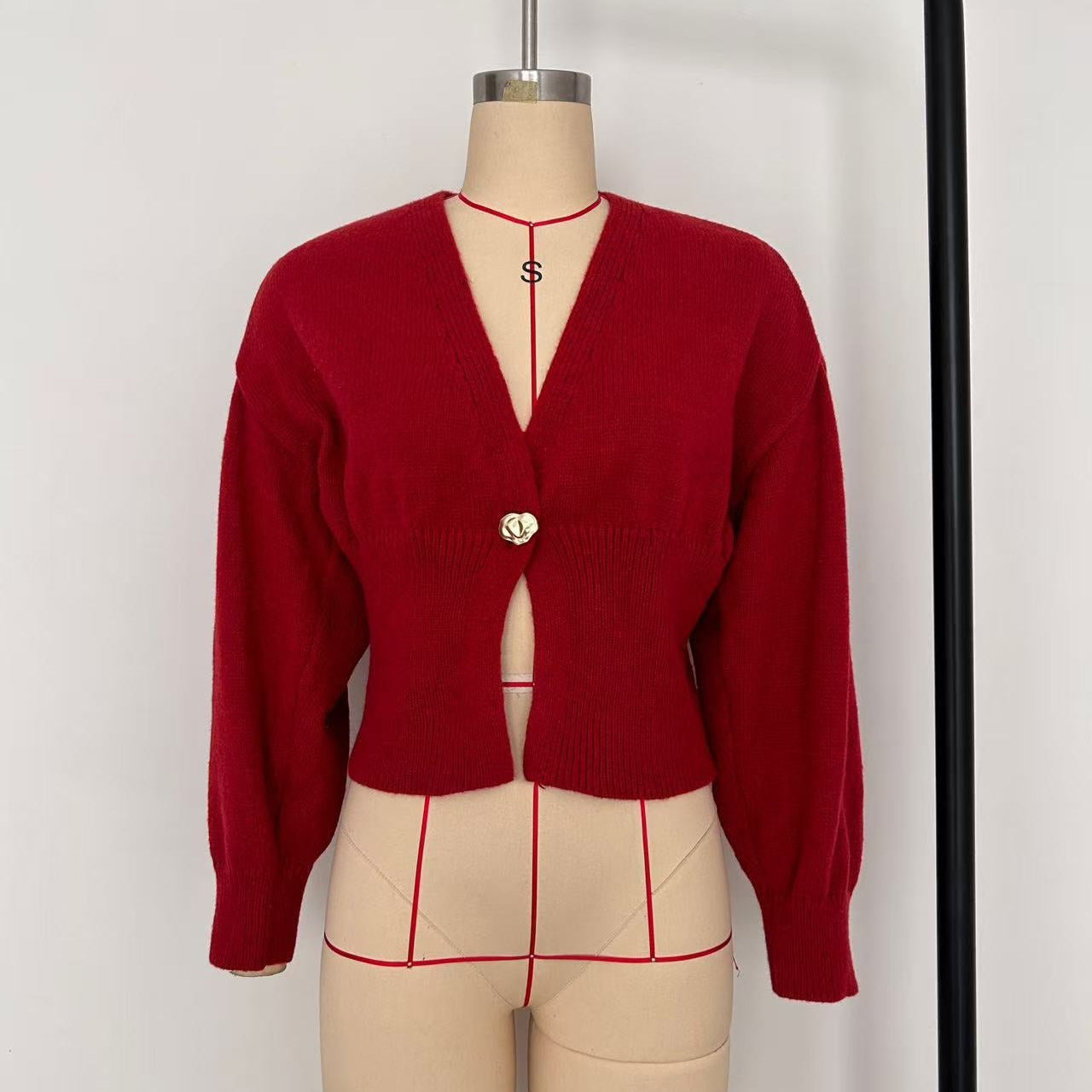 Chic Deep V-Neck Knit Cardigan with Decorative Button