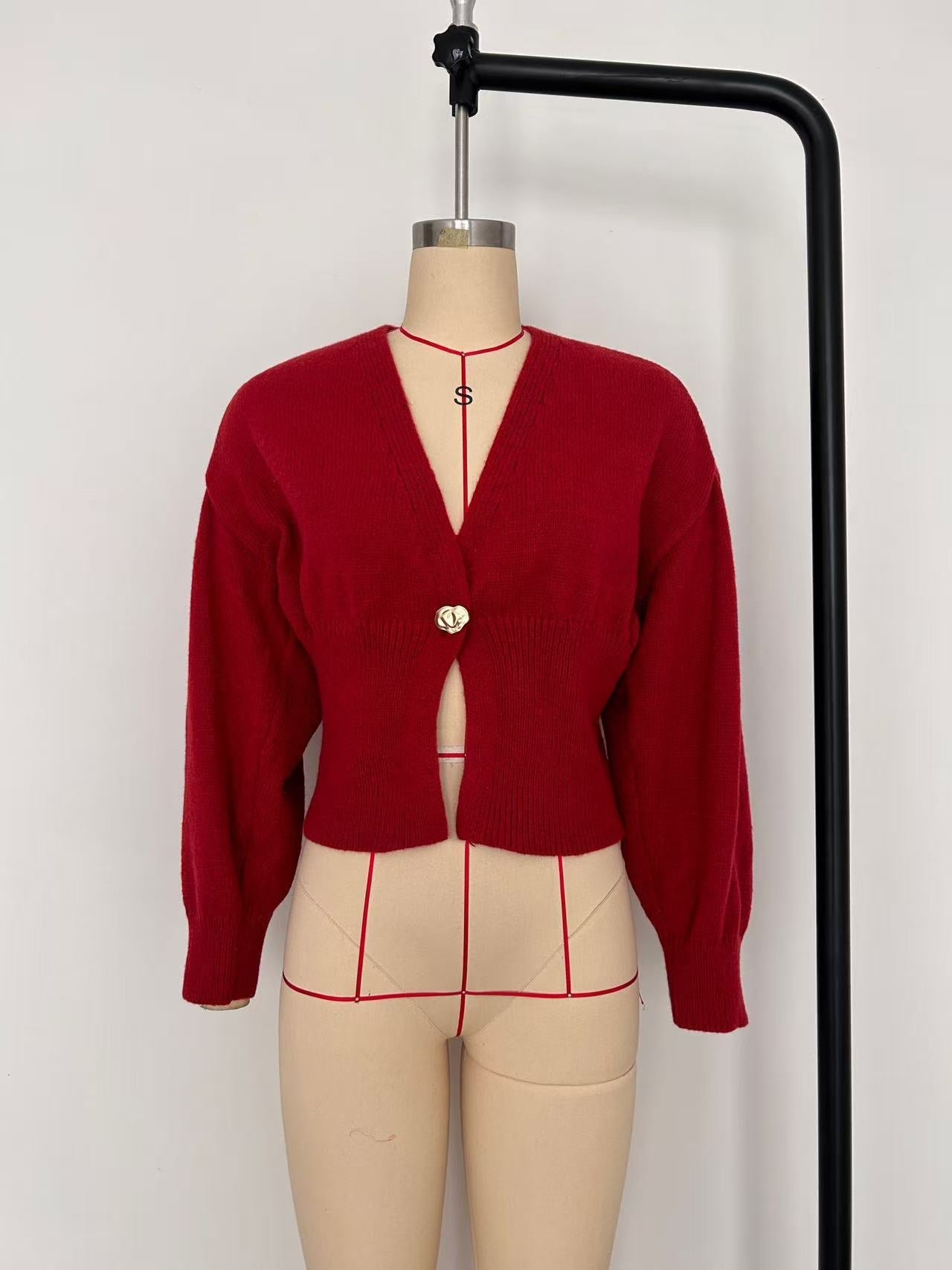 Chic Deep V-Neck Knit Cardigan with Decorative Button