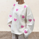 Red Heart Pattern Oversized Sweater